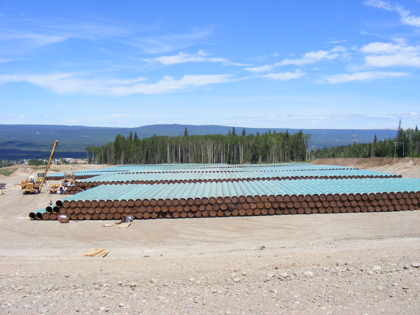 Sections of pipeline stacked up for a large project